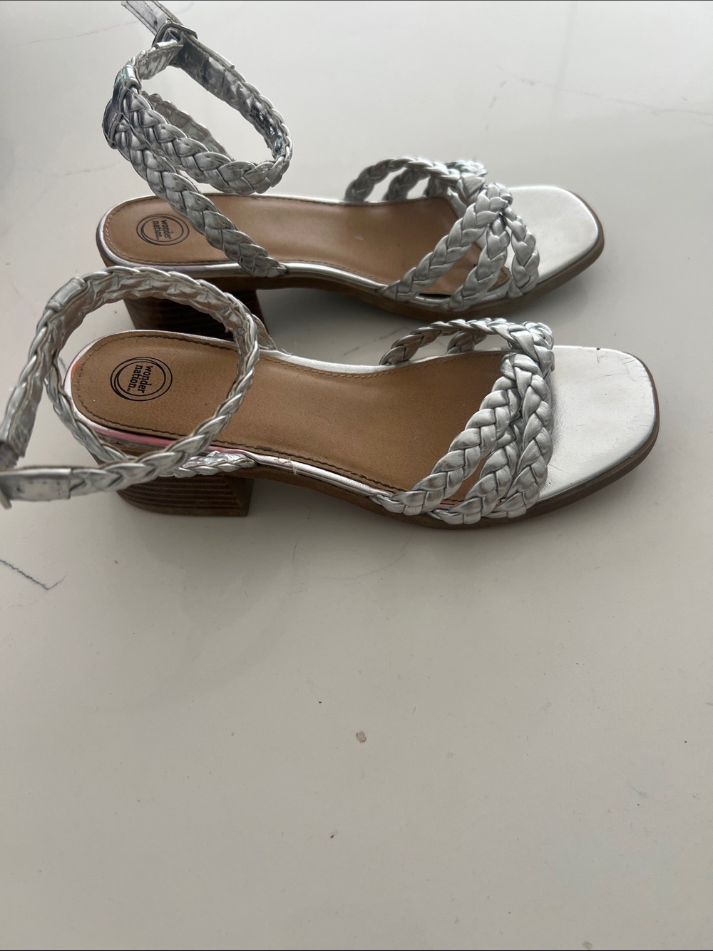Wonderkids Silver Braided Ankle-Strap Sandals